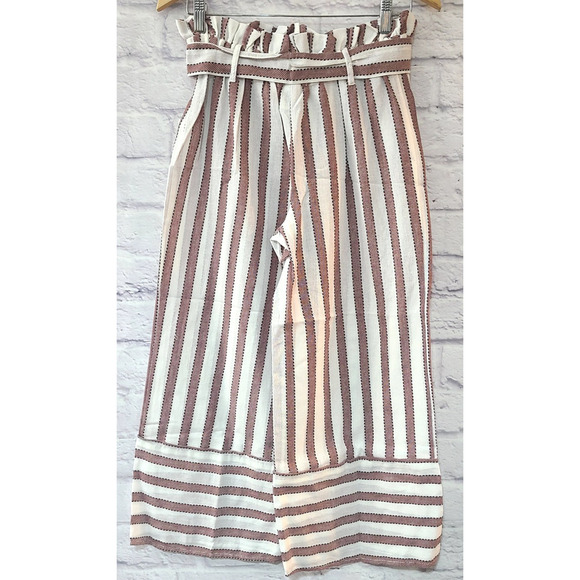 Planet Gold Paper Bag Gaucho Capri Pants Juniors Small Striped Wide Leg Cotton - Picture 2 of 4